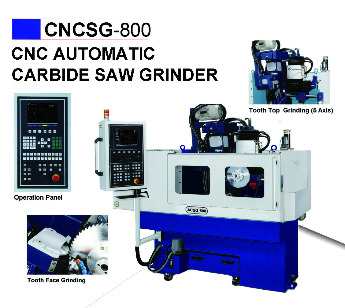 CNC multi axis automatic saw blade grinder (carbide saw sharpener). Servo motor controlled, for multi-types tooth blade use.